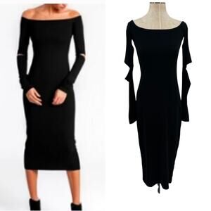 Marcella NYC Eugenia Dress Midi Long Slash Sleeve Jersey Black Size XS